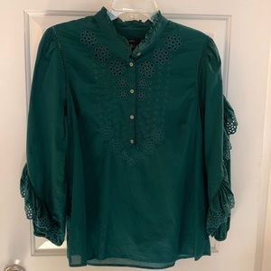 JCrew Green Cotton Eyelet lace top